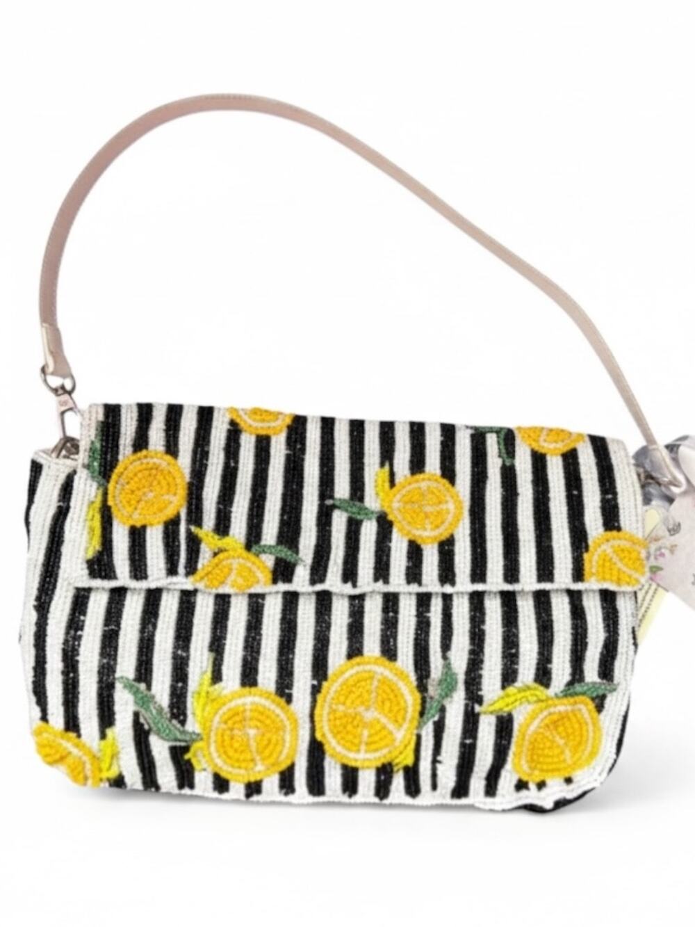 NWT Lemon Beaded Shoulder Bag Citrus Striped Handmade India TJ Maxx Viral